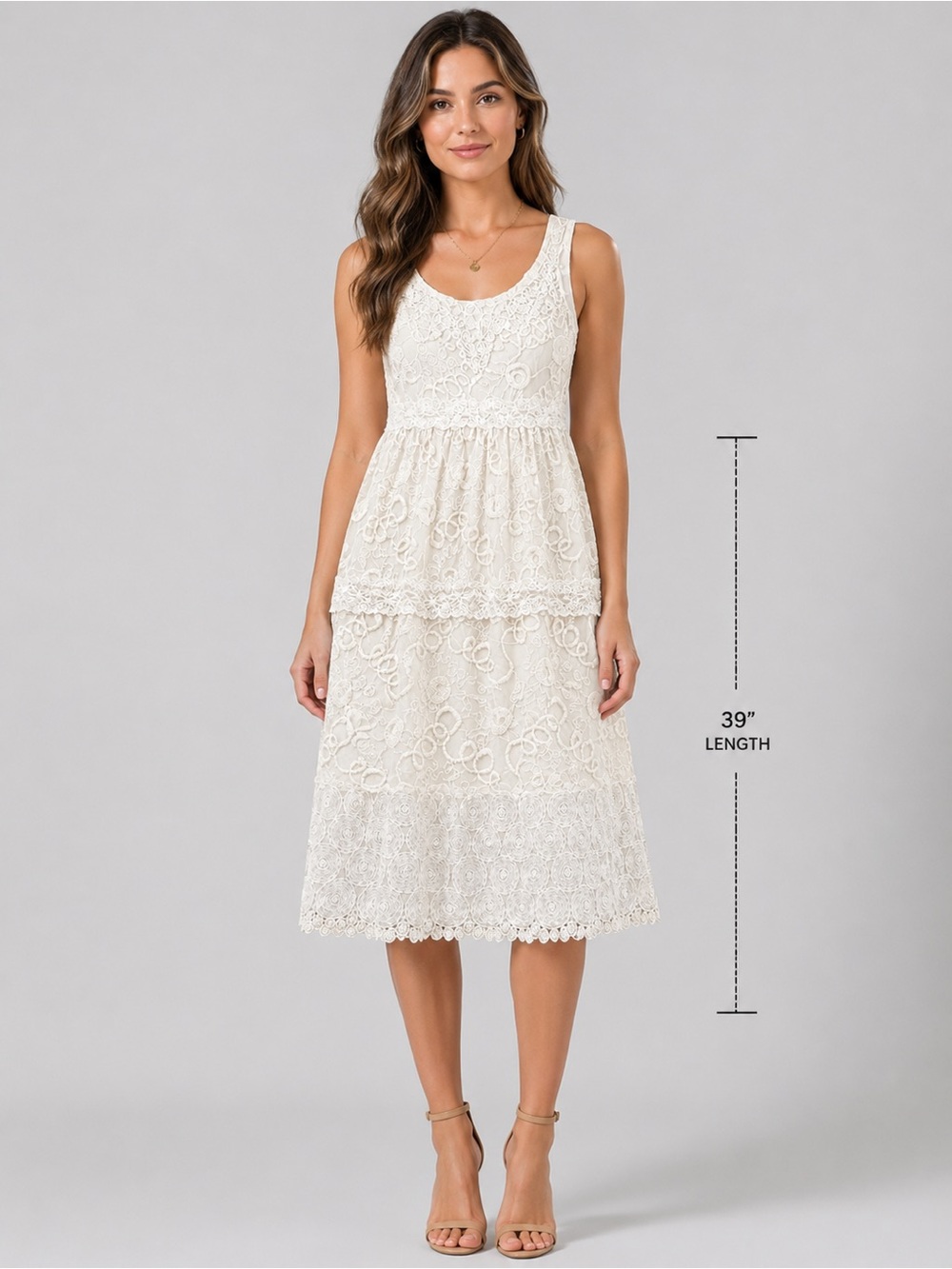 Urban Mango Women's Ivory Lace Embroidered Sleeveless Dress - Size
Medium